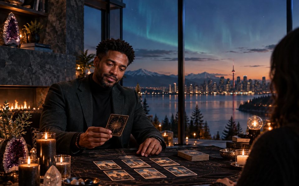 Hayden Cameron pendant un tirage de tarot en consultation